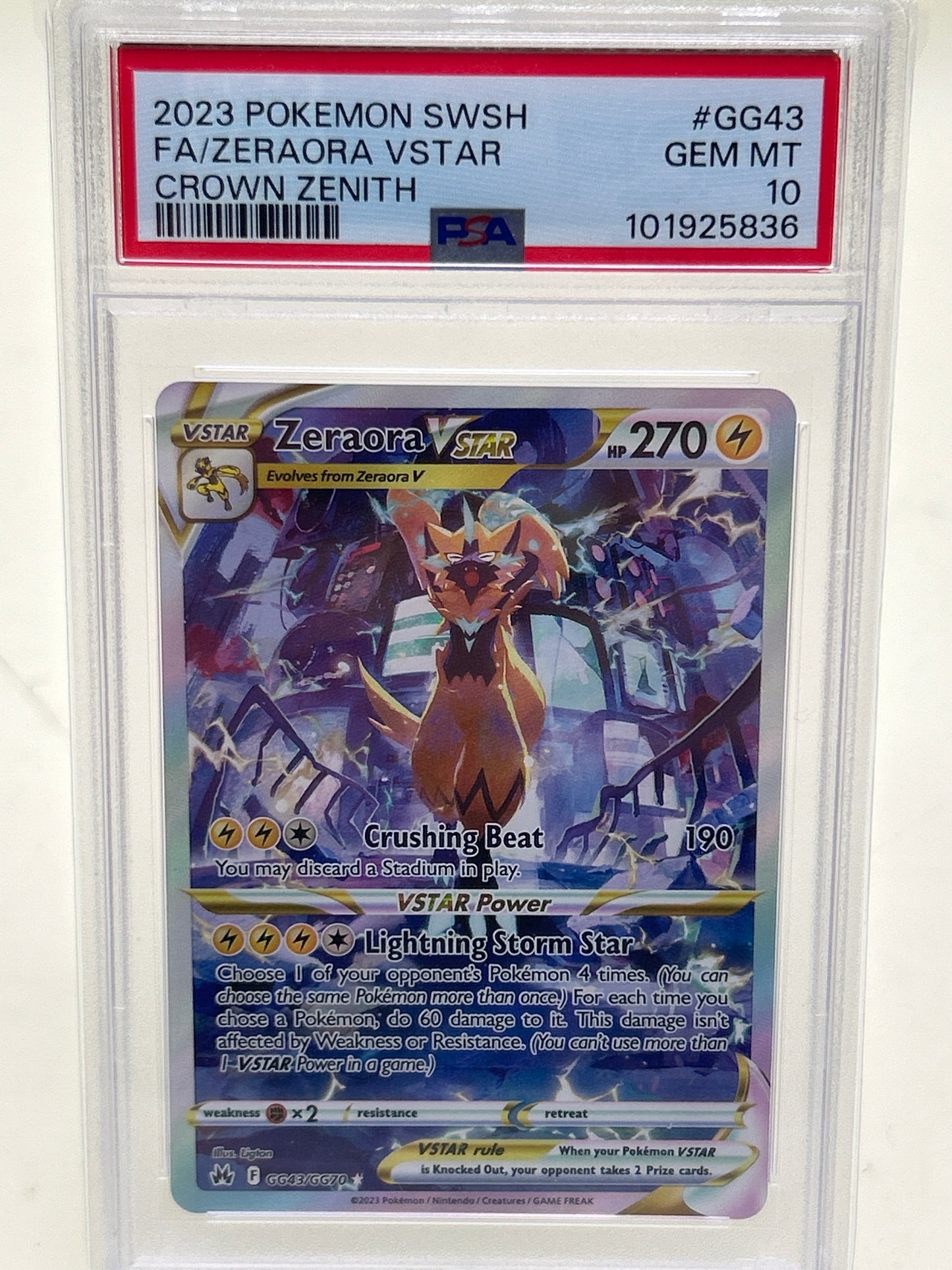 Pokémon TCG Crown Zenith Zeraora Vstar GG43/GG70 English PSA 10 GEM MT
