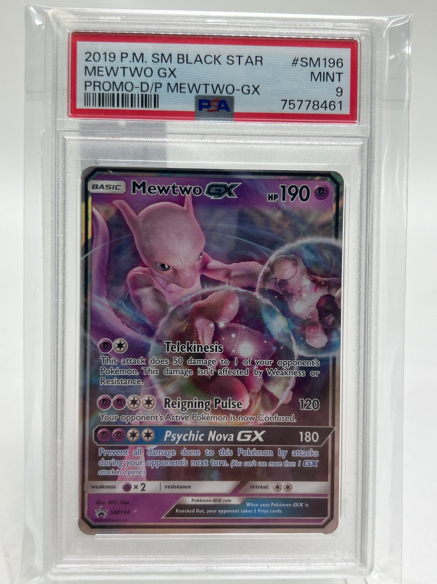 Pokémon TCG Sun & Moon MewTwo Gx SM196 Holo English PSA 9
