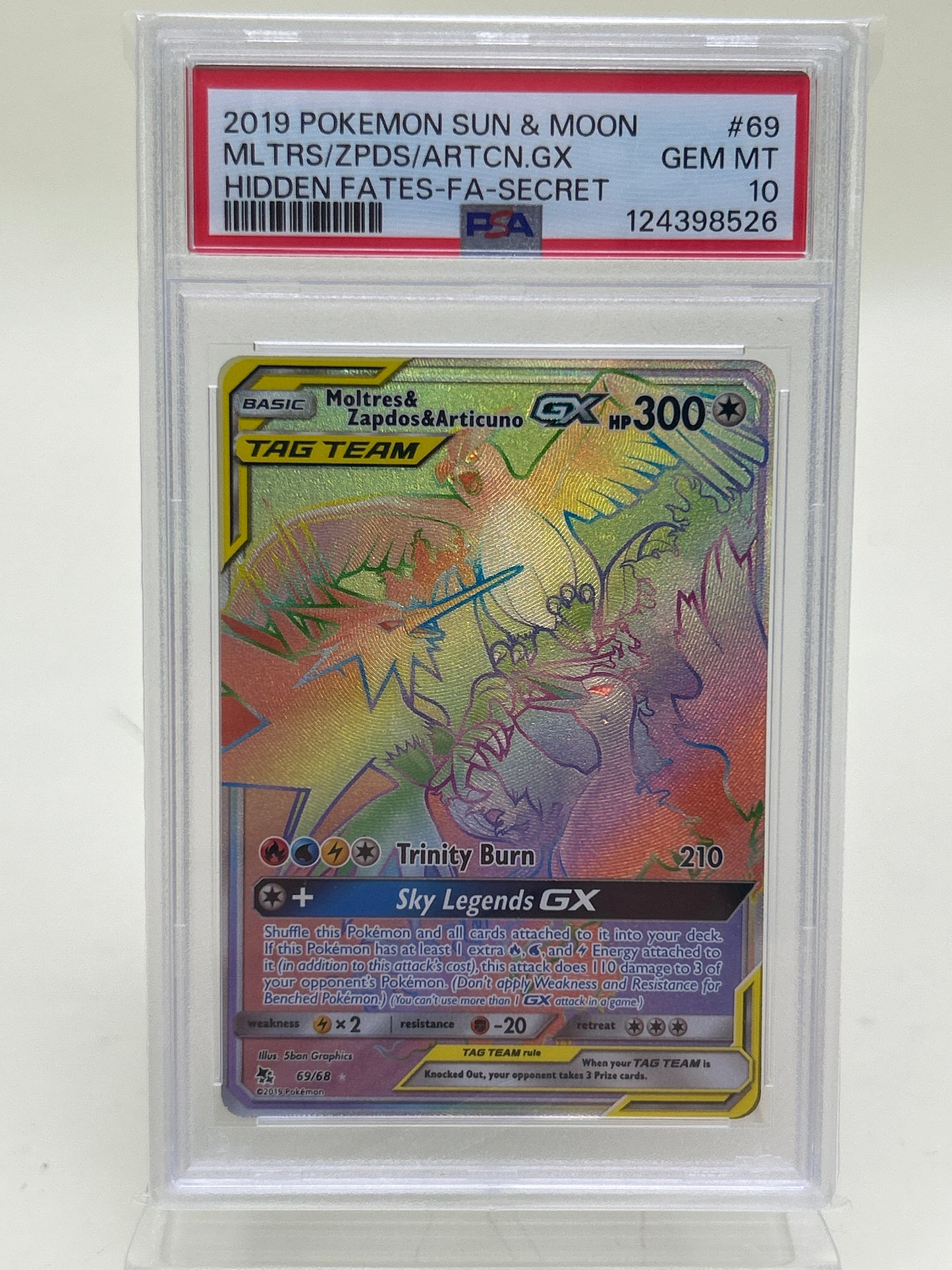 Pokémon TCG Hidden Fates Moltres & Zapdos & Articuno 69/68 English PSA 10