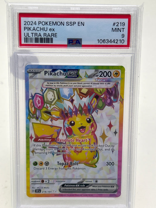 Pokémon TCG Surging Sparks Pikachu EX 219 English PSA 9 Mint