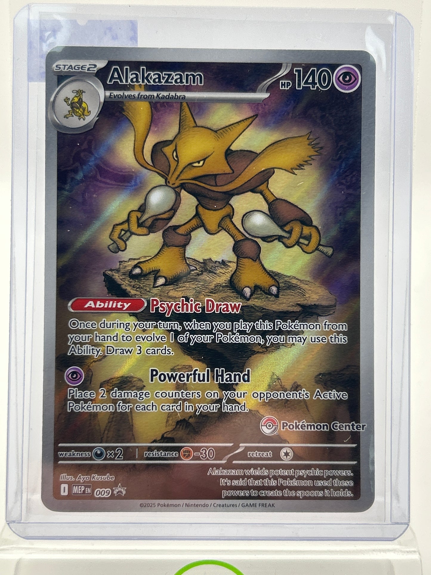 Pokémon TCG Mega Evolution Alakazam 009 Holo English Pokemon Center Stamped