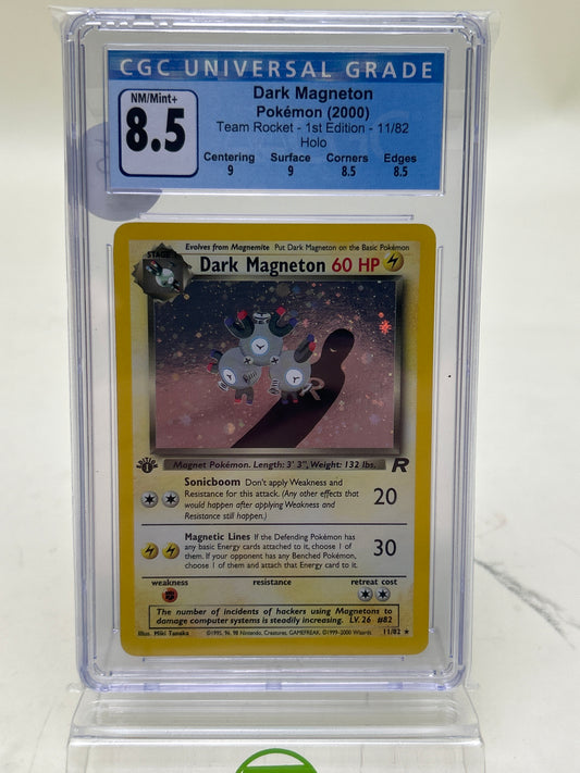 Pokémon TCG Team Rocket Dark Magneton 11 English First Edition Holo CGC 8.5