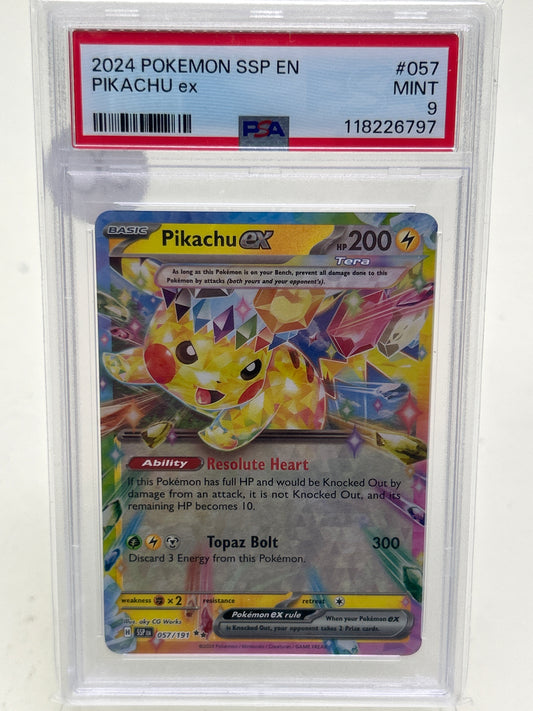 Pokémon TCG Surging Sparks Pikachu EX 057 English PSA 9 Mint