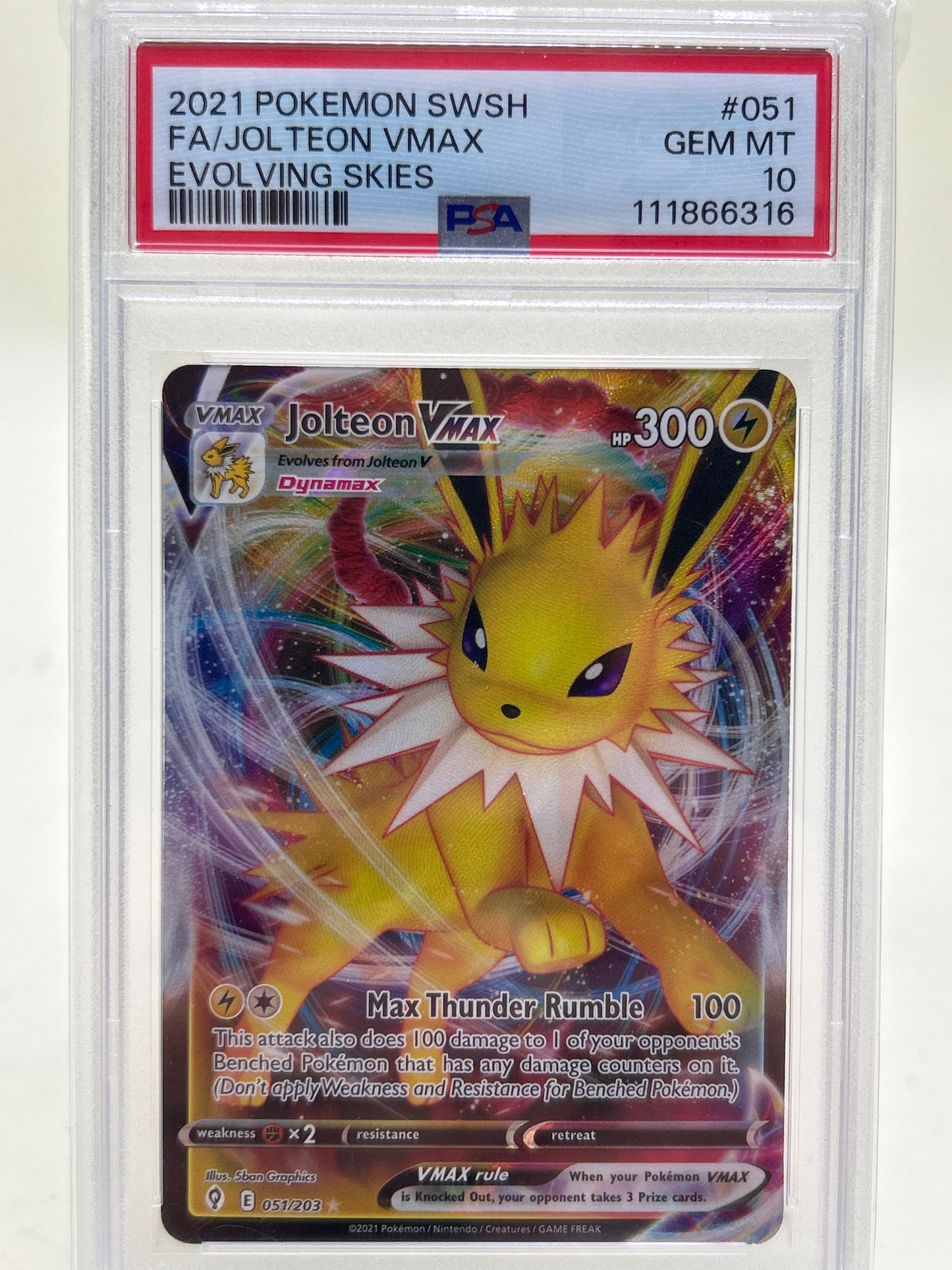 Pokémon TCG Evolving Skies Jolteon VMAX 51 PSA10 English PSA 10 GEM MT
