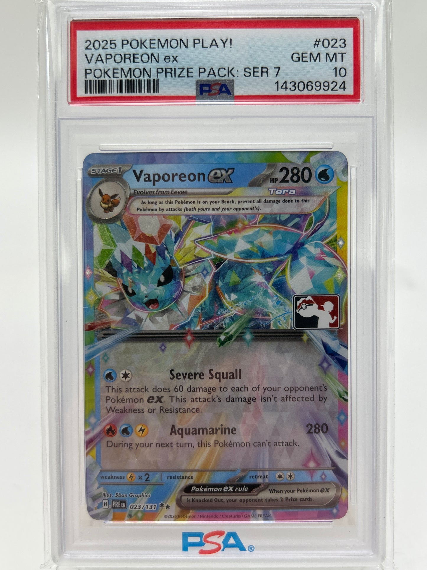 Pokémon TCG Vaporeon Ex 023/131 Holo English PSA 10 Prize Pack