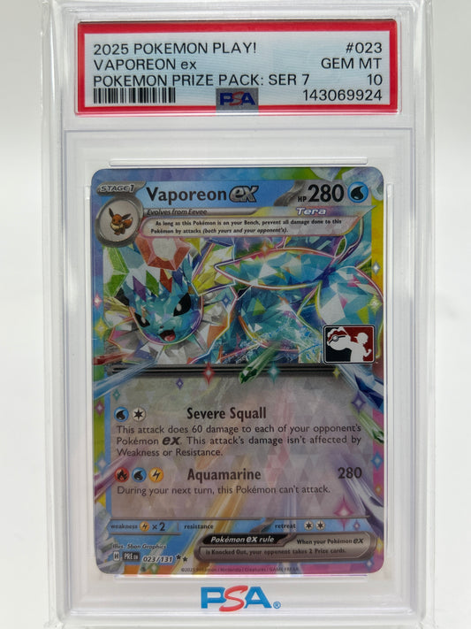 Pokémon TCG Vaporeon Ex 023/131 Holo English PSA 10 Prize Pack