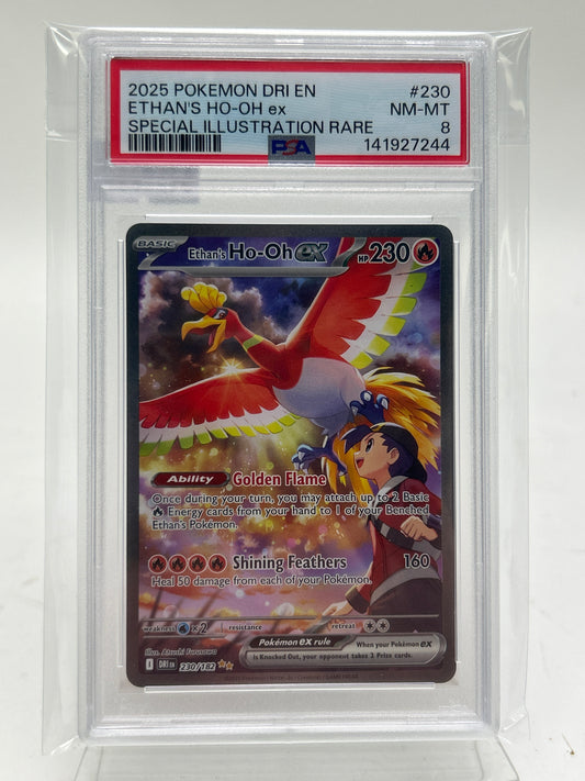 Pokémon TCG Destined Rivals Ethan's Ho-Oh Ex 230/182 Holo English PSA 8