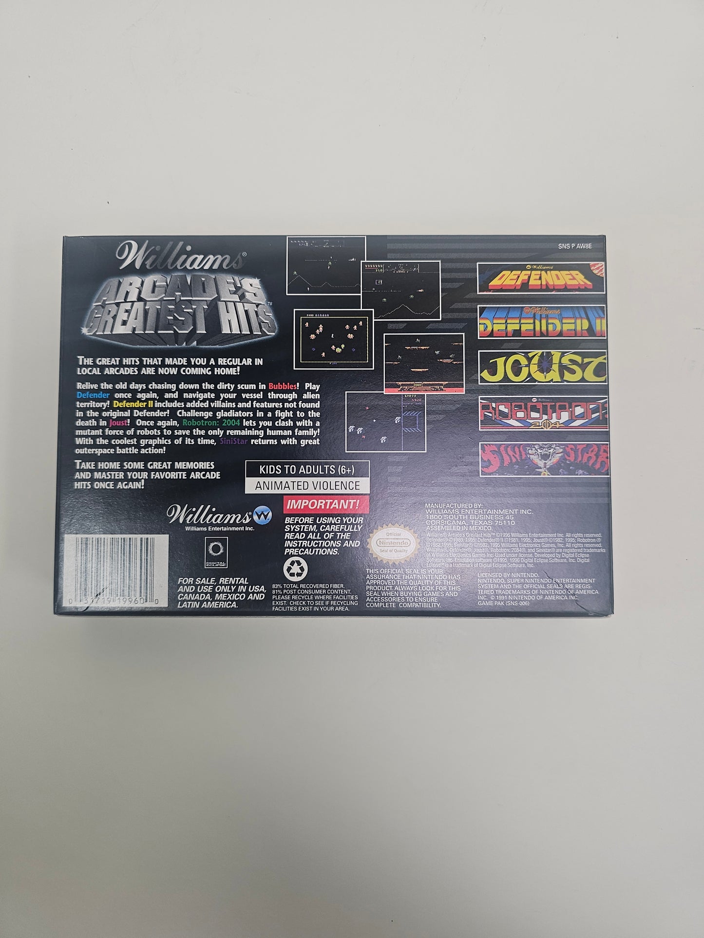 Williams Arcade's Greatest Hits (Super Nintendo SNES, 1996)