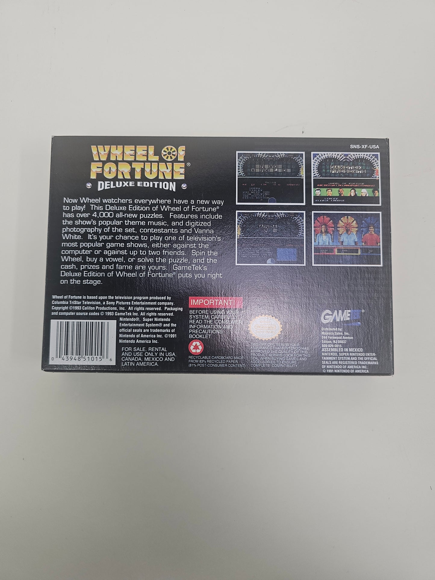 Wheel of Fortune Deluxe Edition (Super Nintendo SNES, 1994)